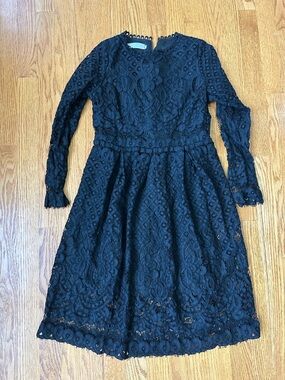 Women's Long Sleeve Black Lace Dress
